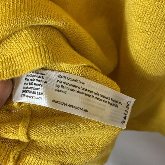 Eileen Fisher Gold Yellow Organic Linen V-Neck Cap Sleeve Lightweight Sweater S - Picture 6 of 11